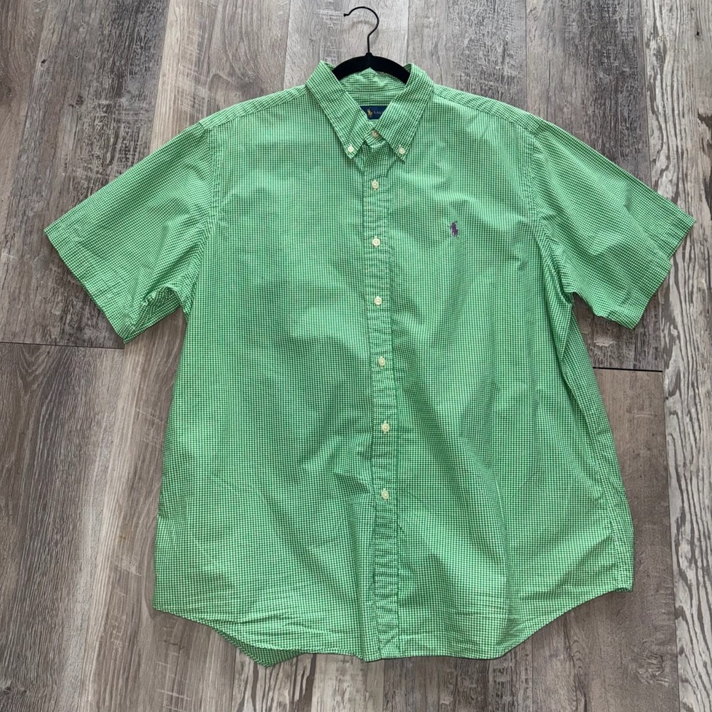 Ralph Lauren Short Sleeve Button Down Shirt Mens XL/TG Green Gingham Check
